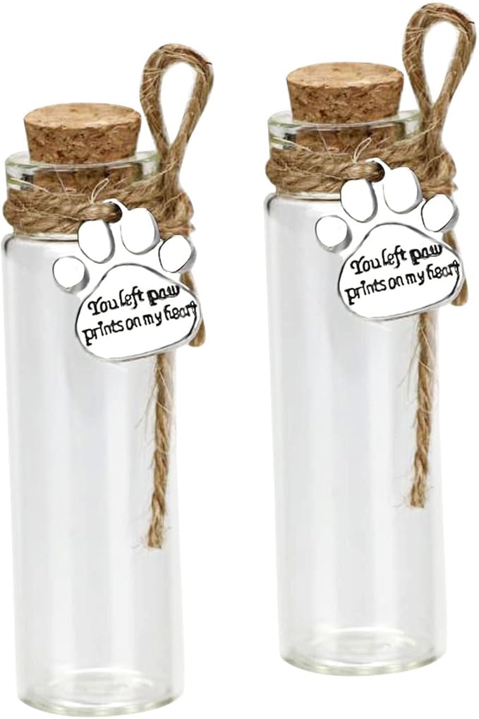 Pet Hair Memorial Bottle,Glass Vial for Ashes Or Hair Dog Or Cat Keepsake Pet Loss Gift (2pcs Bottle)
