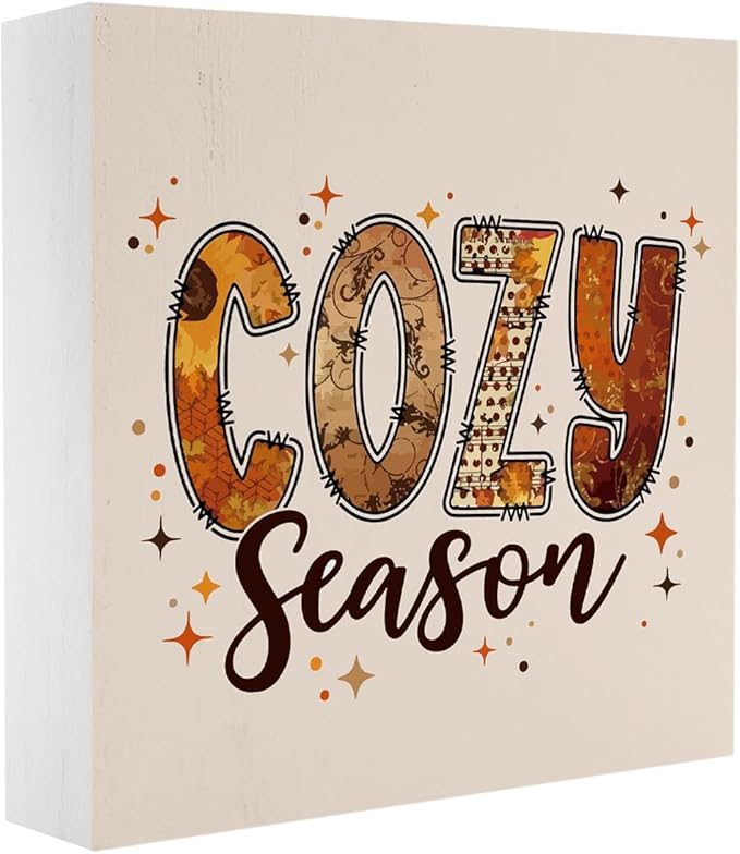 Cozy Season Fall Decor for Home Funny Fall Decorations Vintage Autumn Decor Cute Autumn Pumpkin Decorations for Desk Table 5 x 5 inches