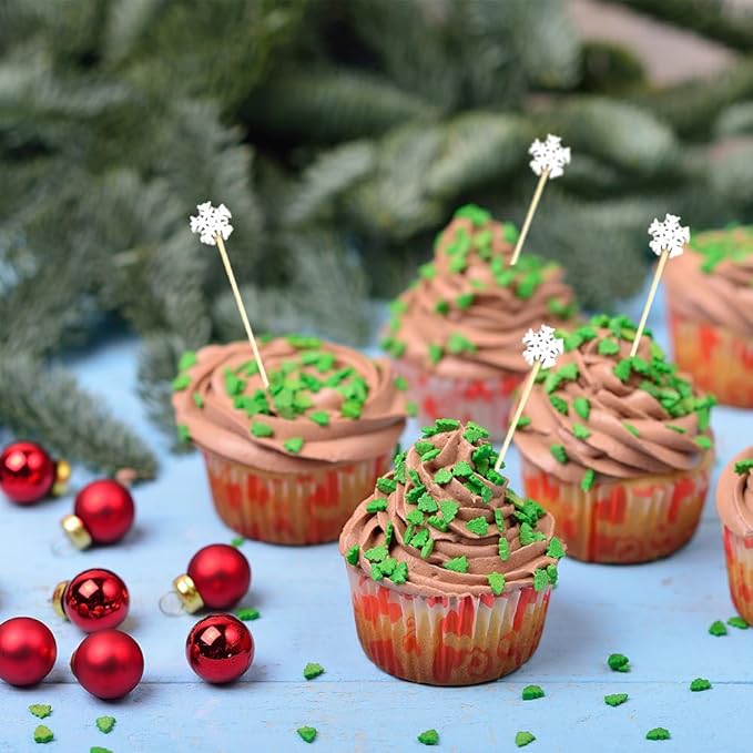 100pcs Snowflake Toothpicks For Appetizers Cocktail Skewers For Drinks Christmas Fruit Picks Snowflake Picks Cocktail Sticks For Garnish Fancy Toothpicks For Charcuterie Cocktail Party Supplies