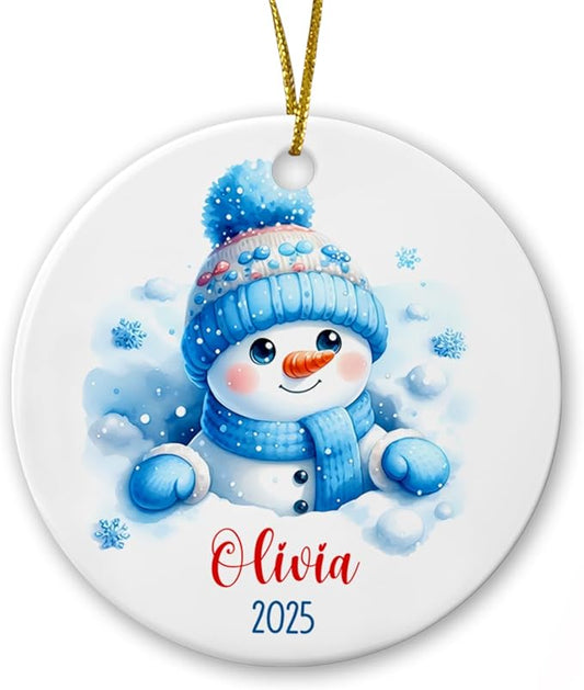 Personalized Snowman Ceramic Christmas Ornament 2025, Customized Keepsake Gift for Family, Kids, Friends, Cute Hanging Tree Decoration