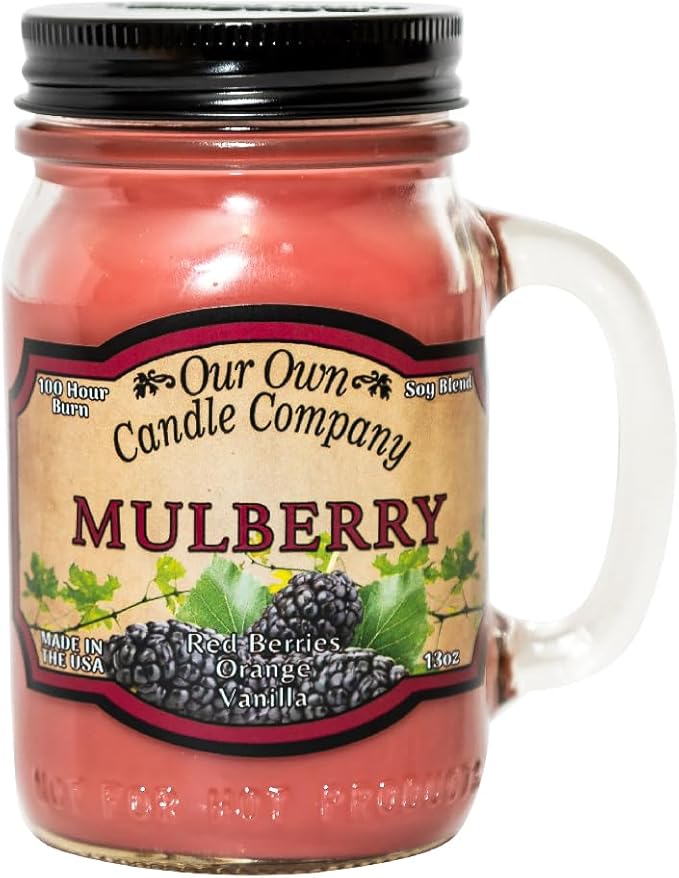 Our Own Candle Company, Mulberry Scented Mason Jar Candle, 100 Hour Burn Time, Made in The USA - 13 Ounces