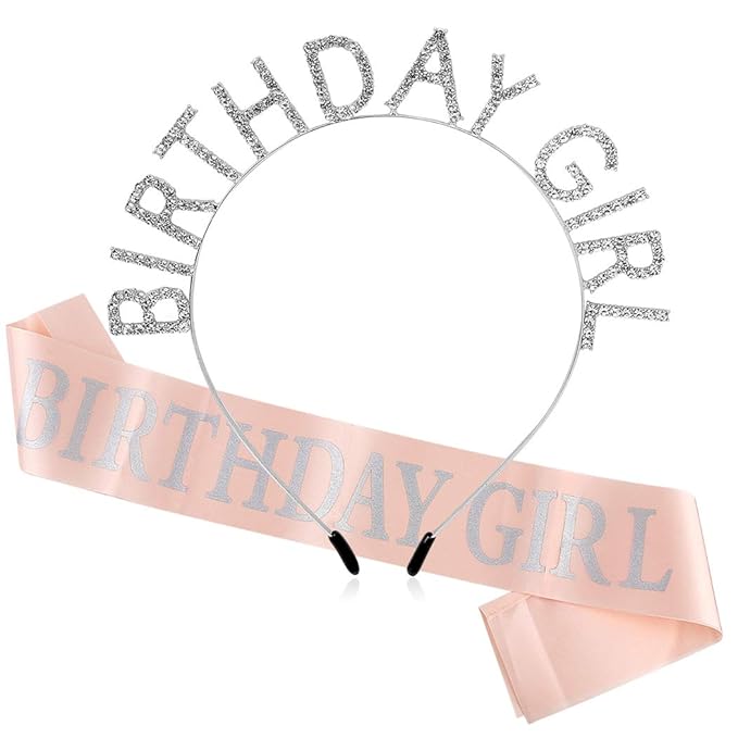 AOPRIE Birthday Girl Crown for Women with Sash Silver Happy Birthday Tiara for Women Headband Princess Crown Rhinestone Accessories