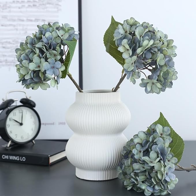 Kimura's Cabin 6pcs Artificial Silk Hydrangea Flowers Vintage Fake Bouquets Faux Hydrangeas Flower with Stems for Wedding Party Autumn Farmhouse Home Table Core Decoration (Deep Lake Blue)