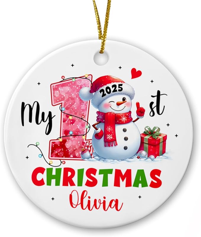 Personalized Snowman Baby's 1st Christmas Ornament, My First Christmas Snowman Ceramic Ornament 2025, Snowman Baby Boy Girl Xmas Tree Decoration, Custom Choose Name New Baby Snowman Ornament Xmas