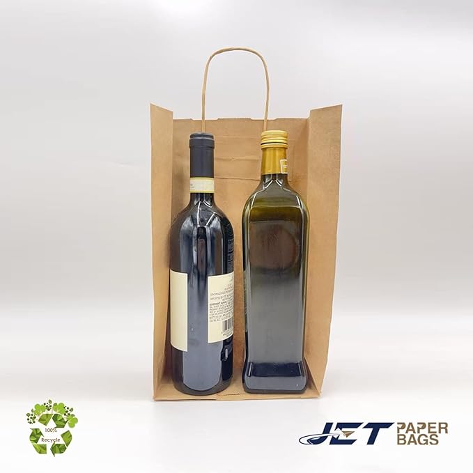 Jet Paper Bags - 250 Pack 6.5x3.5x12 Inch Medium Plain Brown Kraft Paper Bags with Handles Bulk, Gift Wrap Bags for Favors Grocery Retail Party Birthday Shopping Business Goody Craft Merchandise Take Out Sacks