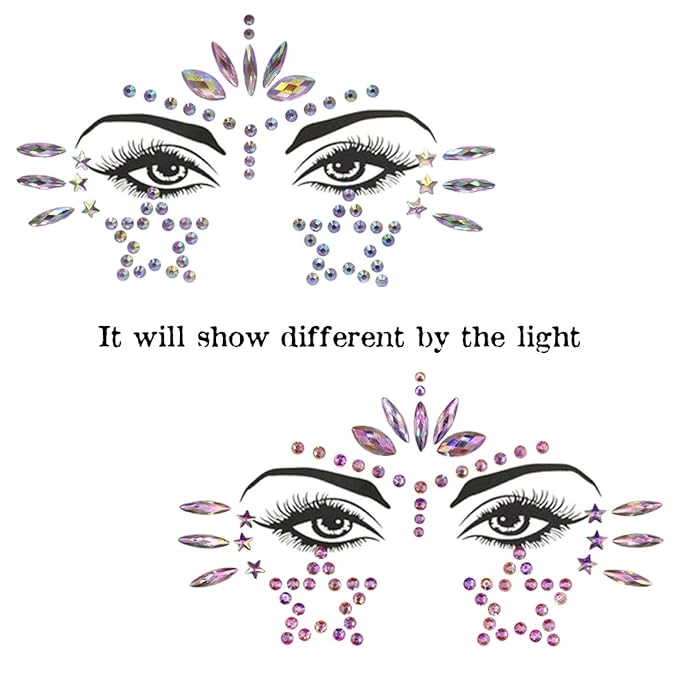 Mermaid Face Gems Stick Jewels for Women Cosplay Mermaid Halloween Club Eye Face Gems Stickers on Rave Party Gift for Kids Eye Face Jewels Temporary Tattoos Festival (Stars)