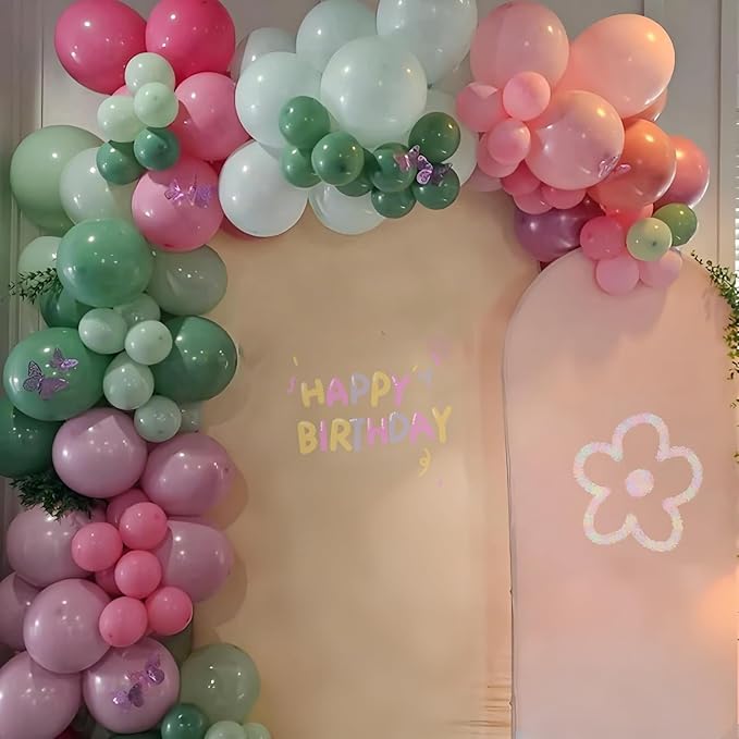 Fairy Theme Balloons Arch Pastel Pink Purple Green Balloons Garland Dusty Green Retro Hot Pink Latex Balloon for Girls Birthday Garden Wildflower Fairy Tea Party Baby Shower Woodland Decorations