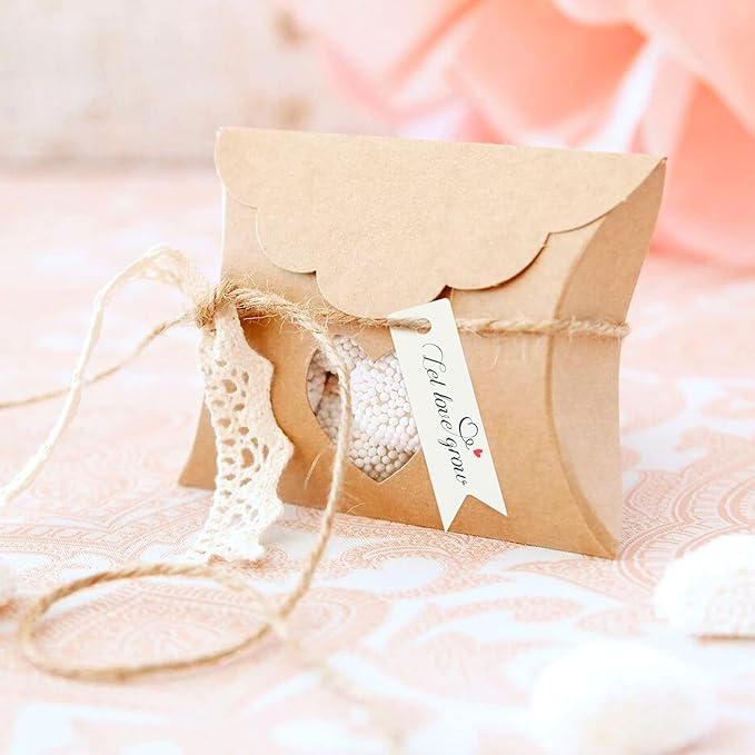 G2PLUS Wedding Gift Tags, 100PCS Let Love Grow Tags, Mini Wedding Favor Tag, 2.8X0.8 in White Paper Gift Tags with String for Candy Bags, Valentines, Wedding, Baby Shower