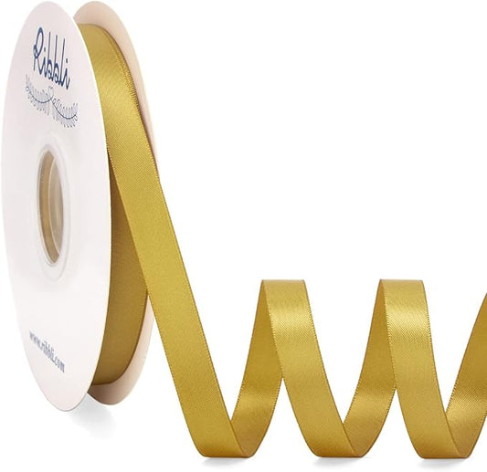 Ribbli Gold Satin Ribbon Double Faced Satin 1/2 inch x Continuous 50 Yards-Gold Ribbon for Gift Wrapping Crafts Wedding Decoration Bows Bouquet Floral Arrangement