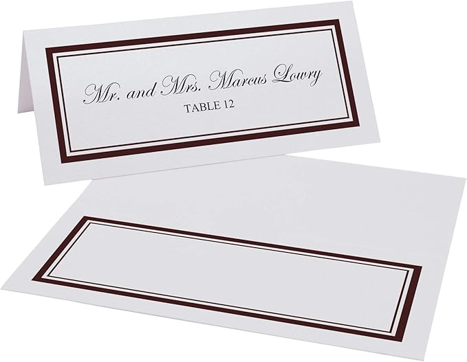 Double Line Border Place Cards, Chocolate (Choose Color), Set of 25, Pre-cut and Scored - Wedding, Party, Dinner, and Special Events - Made in the USA