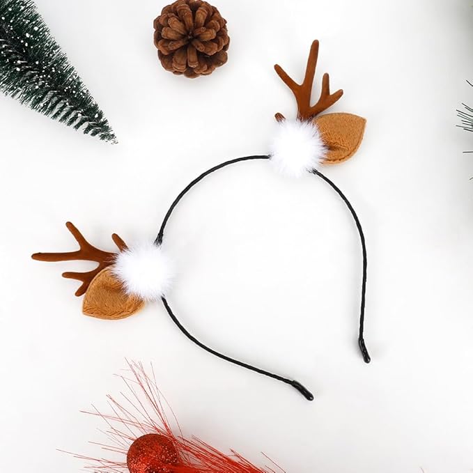 Bicfuiot Deer Antlers Headband Christmas Deer Ears Costume for Women Hair Accessories Reindeer Horn Doe Fawn Cute Christmas Headbands Halloween Party Cosplays