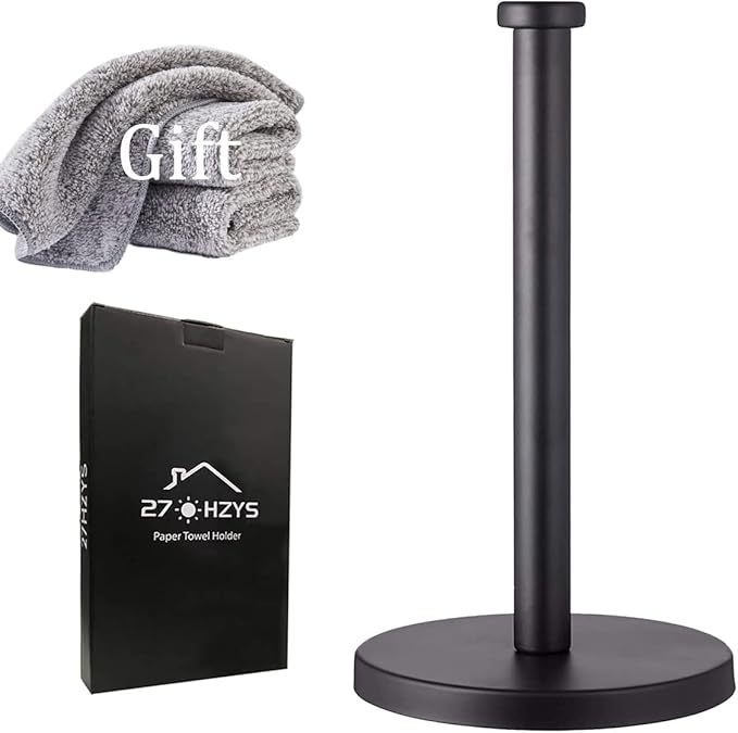 Paper Towel Holder, Black, Stainless Steel, Countertop, Kitchen, Bathroom