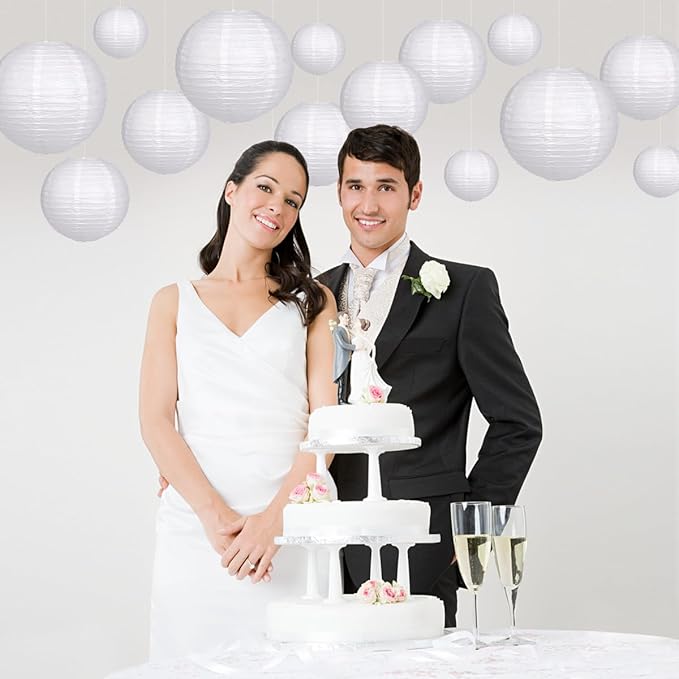 Paper Lanterns Party Decorations, Round Hanging Paper Lanterns Decorations for Graduation Engagement Wedding Birthday Party Supplies White 15pcs