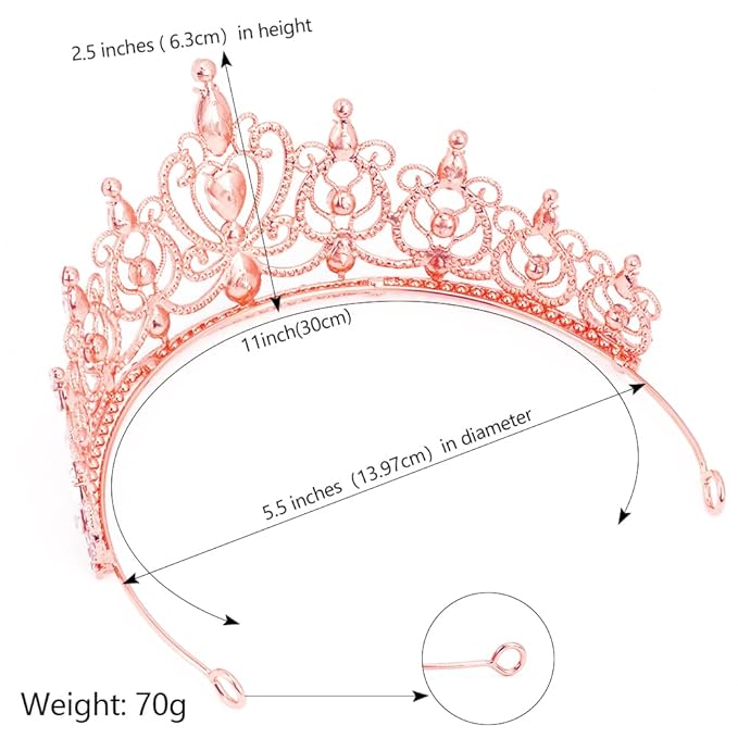 TODDER Rose Gold Tiara for Women Girls Rhinestone Princess Queen Crowns Crystal Headband for Girls Wedding Hair Accessories for Bridal Birthday Party Prom Halloween Cosplay Holidays