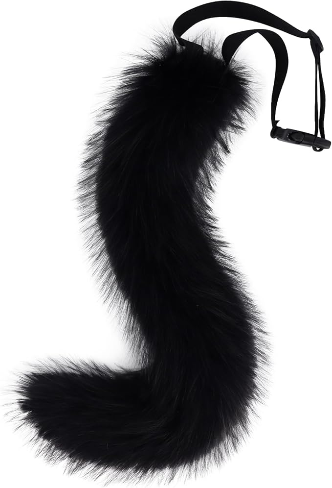 Animal Cat Wolf Fox Dog Faux Fur Tail for Halloween Party Cosplay Costume Accessories Black