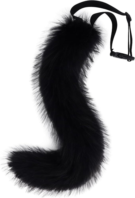 Animal Cat Wolf Fox Dog Faux Fur Tail for Halloween Party Cosplay Costume Accessories Black