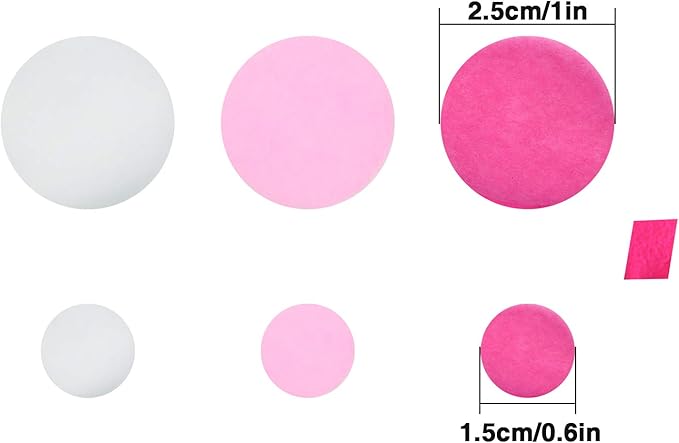 TecUnite Round Tissue Paper Table Confetti Dots for Wedding Birthday Party Decoration, 1.76 oz(Pink Rose Red Confetti,1.5 cm plus 2.5 cm)