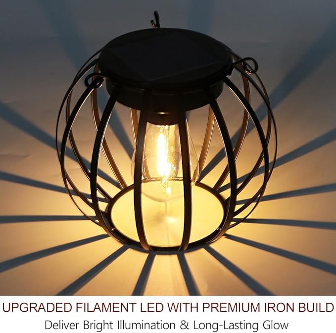 Bright Zeal 1-Pack 13" Black Solar Hanging Lanterns Outdoor Waterproof - Solar Lantern Hanging Garden Outdoor Lights Metal Waterproof LED - Auto On/Off Lanterns for Trees with Iron Frame