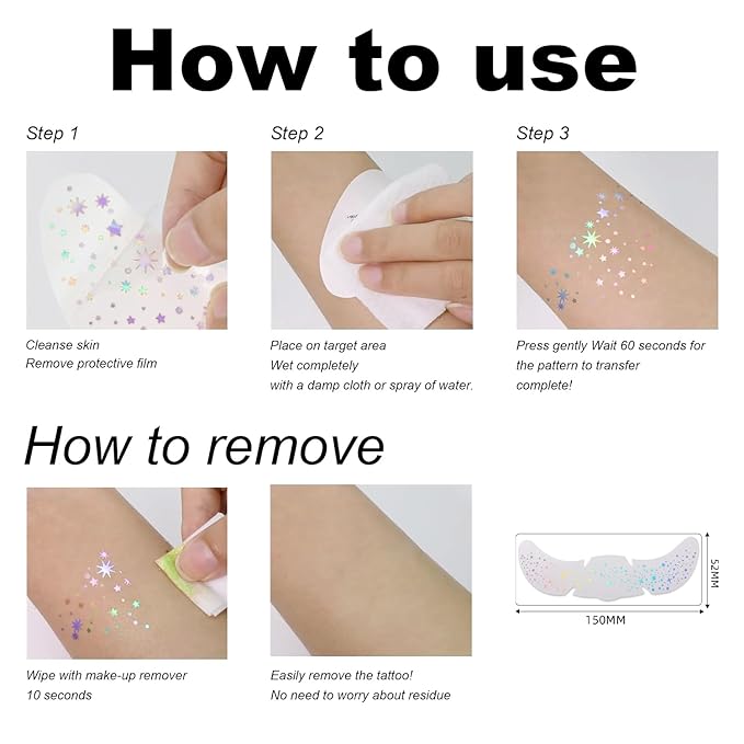 8 PCS Holographic Multicolor Glitter Freckles Face Tattoo, Makeup Patch, Faux Freckles Waterproof Temporary Tattoos Cute Glitter For Women and Kids Halloween Christmas (8PcsA Holographic Multicolor)