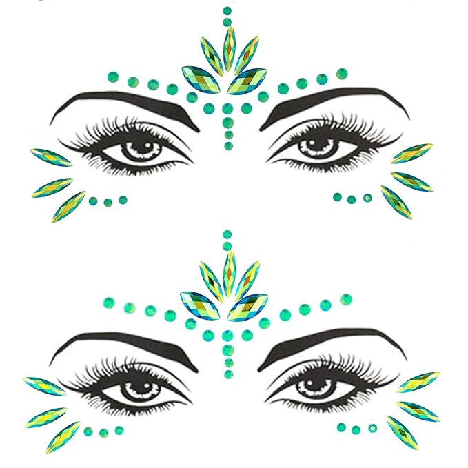 Mermaid Face Gems Stick Jewels for Women Cosplay Mermaid Alien Halloween Rave Party Makeup for Kids Green Hair Eye Body Gems Jewels Stickers Temporary Tattoos Festival Decor (Green)