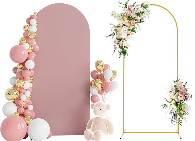 Wokceer 6 FT Wedding Arch Stand and Arch Cover, Metal Arch Backdrop Stand with Arch Stand Cover for Birthday Party Wedding Ceremony Bridal Baby Shower Event Decor, Light Dusty Rose