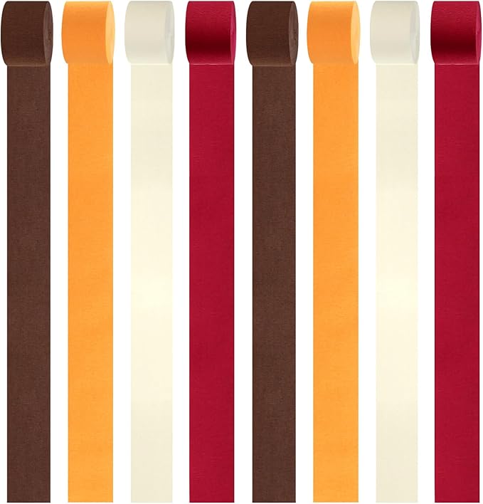 Beige-Orange Brown Fall Party-Decorations Streamers - 8 Rolls Boho Neutral Autumn Baby Shower Thanksgiving Harvest Crepe Tissue Paper Streamer,Birthday Bridal Engagement Wedding Garland Decor Panduola
