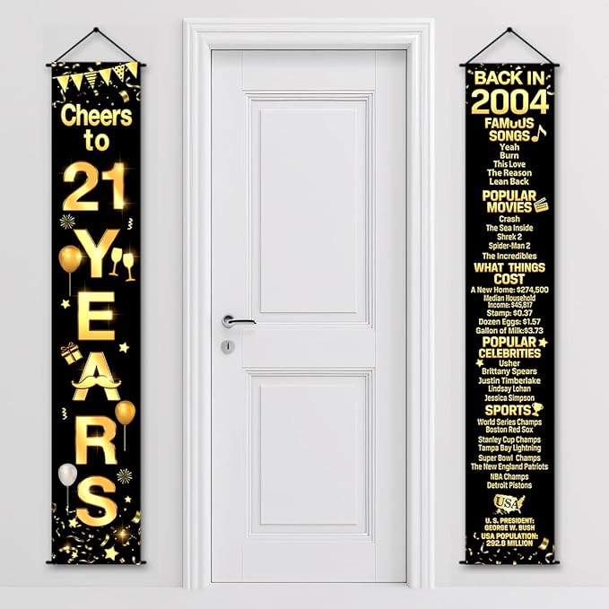 21st Birthday Party Anniversary Decorations Cheers to 21 Years Banner Party Decorations Welcome Porch Sign for Years Birthday Supplies (21st-2004)