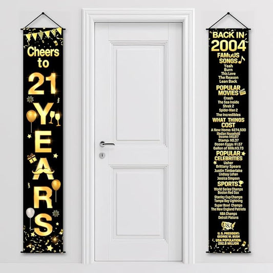 21st Birthday Party Anniversary Decorations Cheers to 21 Years Banner Party Decorations Welcome Porch Sign for Years Birthday Supplies (21st-2004)
