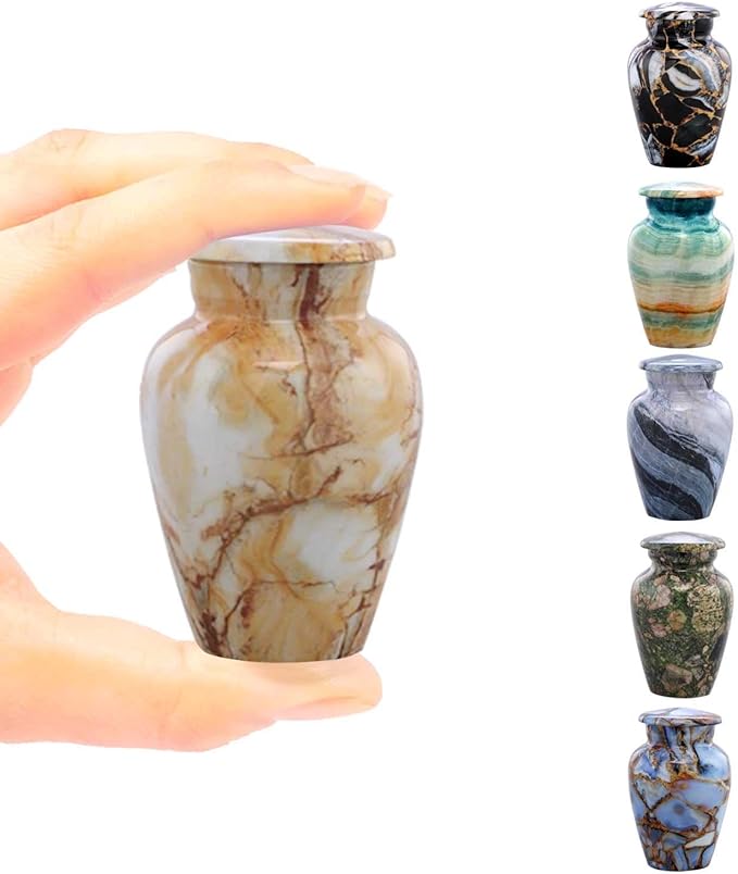 Small Keepsake Cremation Urns for Human Ashes - Marble Finish Metal Keepsake Urn - Mini Cremation Urn for Pet Ashes - Handcrafted Memorial Urn - Funeral Urns with Velvet Bag (Monalisa)