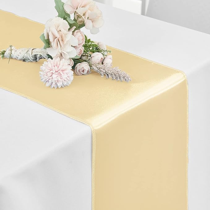 20 Pack Satin Table Runner 12 x 108 Inch Long,Satin Silk Table Runner for Wedding,Birthday Party and Banquet Decoration,Champagne