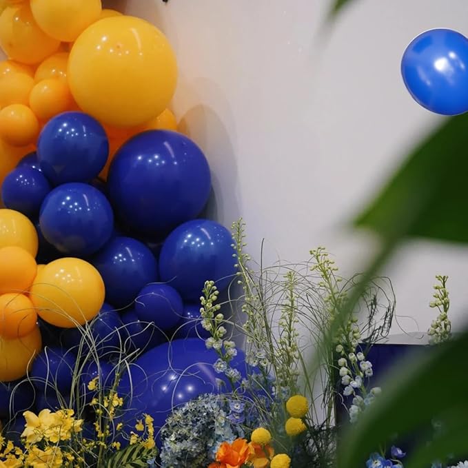 Blue and Orange Balloons Garland Arch Kit, 156 Pcs Royal Blue Orange and Light Blue Latex Balloon Different Sizes 18 12 10 5 inch for Birthday Graduation Space Themed Party Decorations