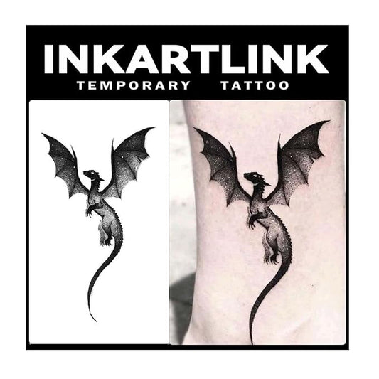 INKARTLINK Temporary Tattoos, 2 Sheets Medium Semi Permanent Tattoo Adult Art Design Waterproof Temp Party Favors Tattoo Stickers Realistic Look, No Adhesive, Lasts 1-2 Weeks Black (Dragon)