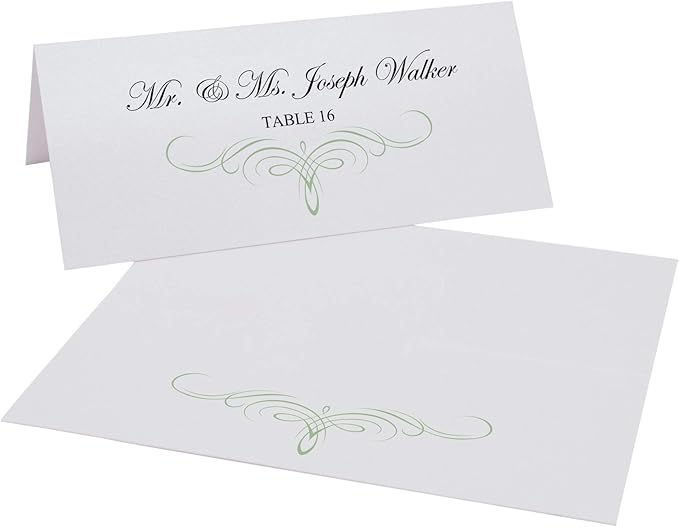 Decadent Flourish Place Cards, Sage (Choose Color), Set of 150, Pre-cut and Scored - Wedding, Party, Dinner, and Special Events - Made in the USA