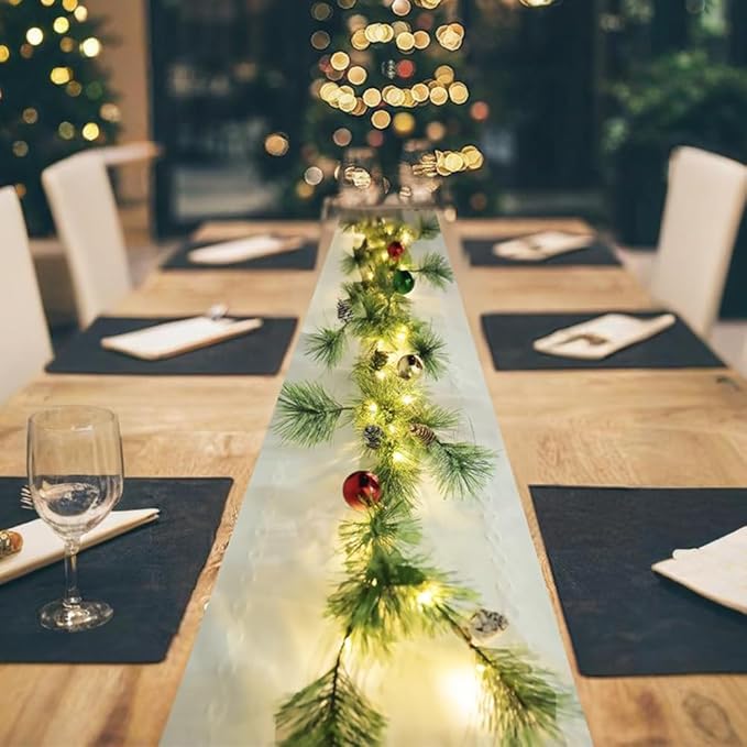 Christmas Garland Lights with Christmas Balls 6.56FT 30 LED Fairy Lights Battery Operated Smokey Pine Garlands with Pine Cones Greenery Garland Wreath for Xmas Tree Holiday Home Mantle Door Decoration