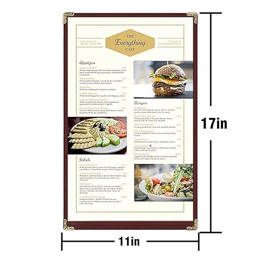 Goodsmart Restaurant Menu Covers – 25 Pack Burgundy 2-View, Top-Loading Menu Holders, Vinyl & Plastic Café Menu Covers, Clear Menu Sleeves, Fits 11" x 17" & 8.5" x 11", Gold Corners