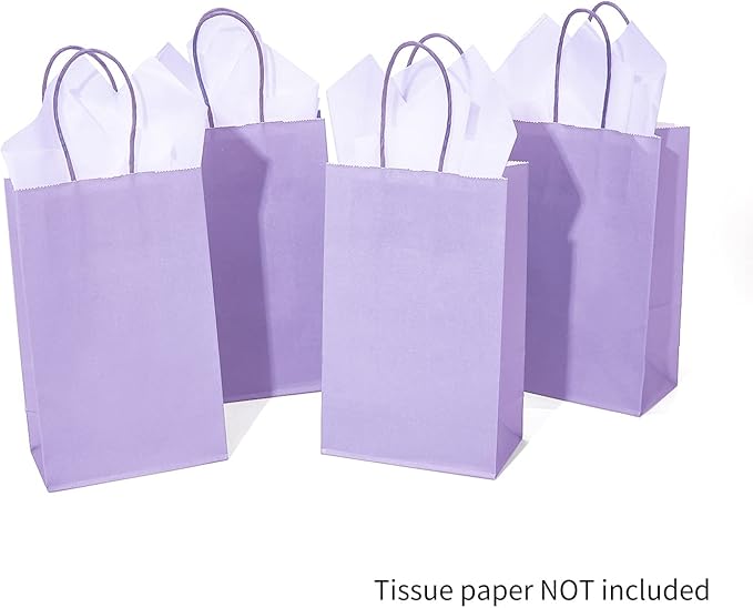DjinnGlory 100 Pack Small Lavender Purple Paper Gift Bags with Handles Bulk 9''x5.5''x3.15'' for Birthday Wedding Baby Shower Parties Goodies, Purple Business Shopping Bags