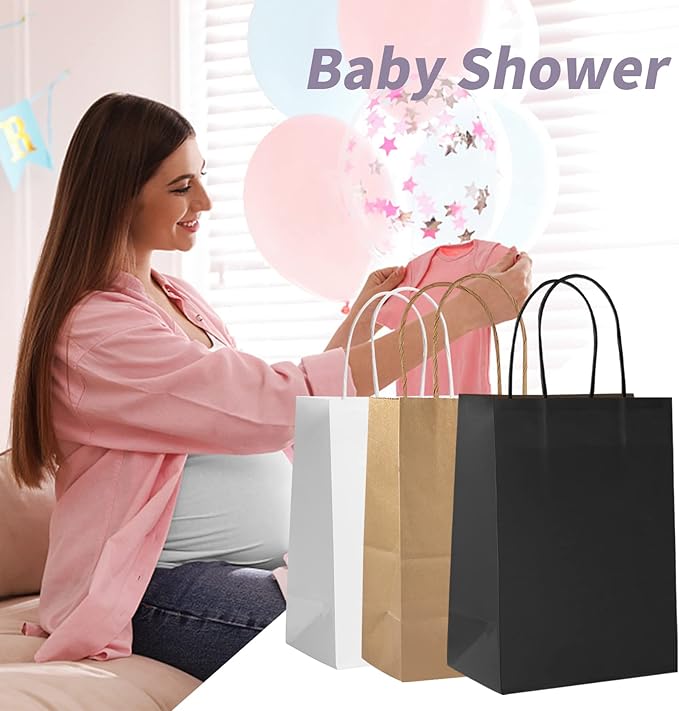 COGLARING 100Pcs Black Gift Bags with Handles - 11x5.9x11 Inch Kraft Paper Bags for Parties, Shopping, Grocery & Takeout - Bulk Black Paper Gift Bags