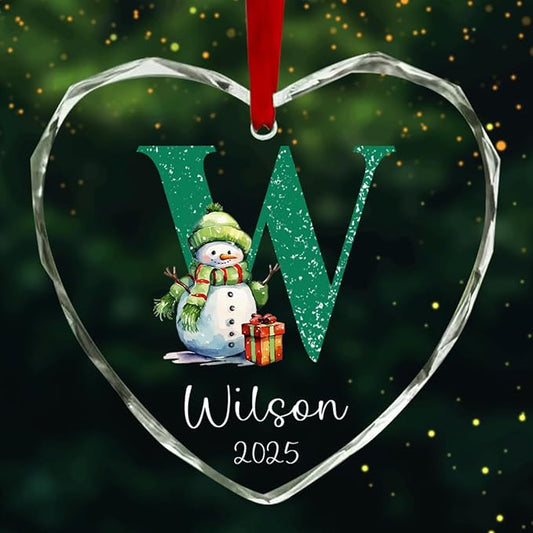 Personalized Heart Christmas Crystal Glass Ornaments Custom 2025 Name Ornament for Christmas Tree Decorations Customized Smowman Tree Hanging Gifts for Family Boys Girls