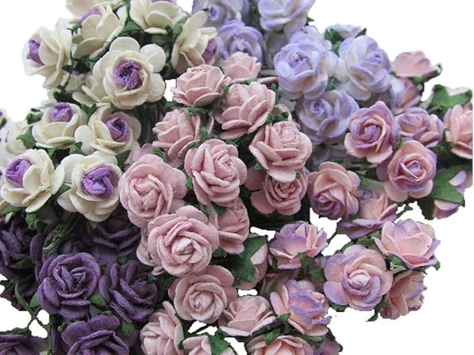 Handmade 100 pcs Mini Mulberry Paper Roses 18 mm Mulberry Paper Flowers Scrapbooking Wedding DIY Craft. (Mixed Purple)