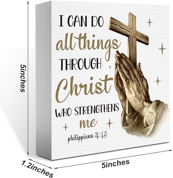 Christian Christmas Decorations, Christ Decor with Praying Hands, Religious Bible Gifts for Women, Men - Baptism Decorations for Home Desk Table Shelf 5 X 5 Inch