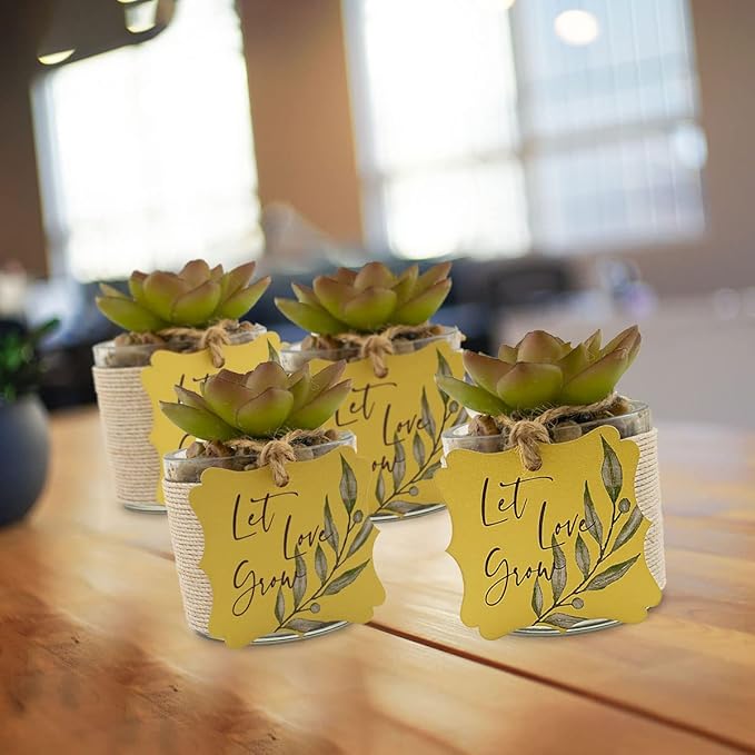 Summer-Ray 50pcs Thank You Tags Wedding Birthday Bridal Shower Favors Gift Tags with Olive Leaves (Shimmered Gold Let Love Grow)