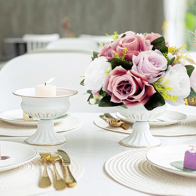 10Pcs Artificial Flower Balls for Centerpieces, Large Round Rose Balls for Parties Valentine's Day Wedding Centerpieces and Home Office Decor (Dusty Pink & White)