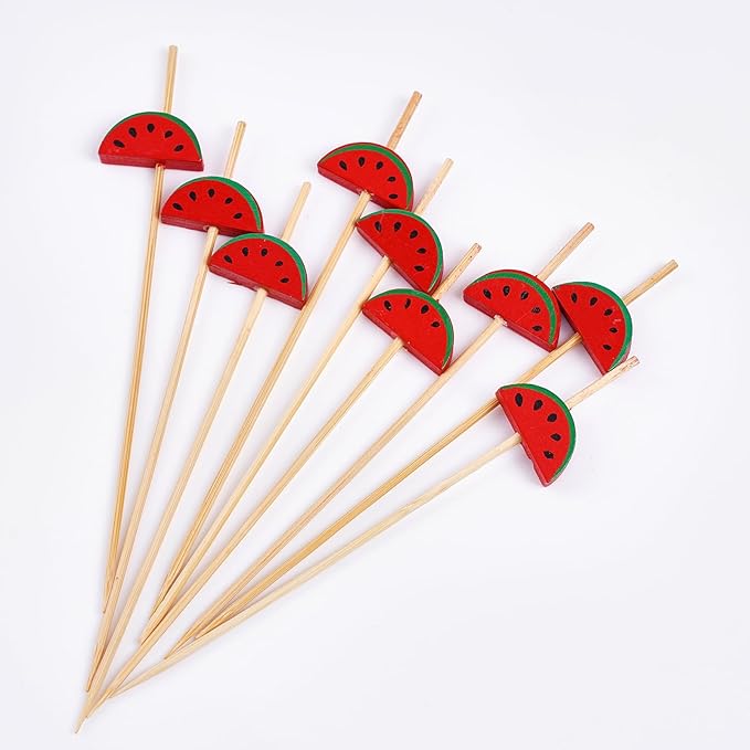 PuTwo Cocktail Picks Handmade Bamboo Toothpicks 100pcs 4.7” in Watermelon Decor