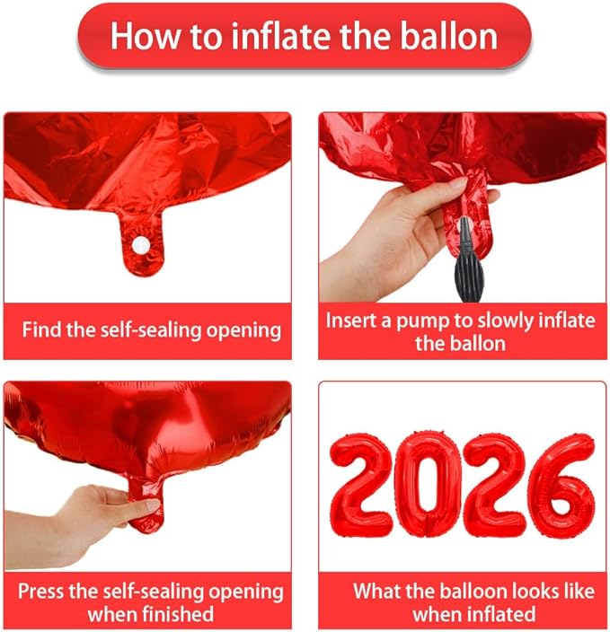 2026 Balloons, Balloon Numbers 2026 Number Balloons 2026, 40 Inch Foil Number Balloon for New Year Eve Festival Christmas Birthday Wedding Anniversary Party Supplies, New Years Decorations Red