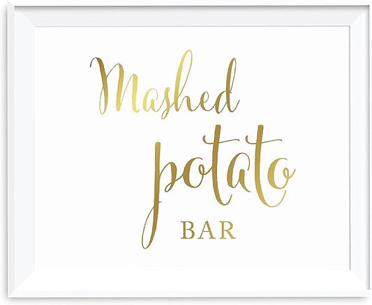 Andaz Press Wedding Party Signs, Metallic Gold Ink Print, 8.5x11-inch, Mashed Potato Bar Please Enjoy Reception Dessert Table Sign, 1-Pack, Unframed