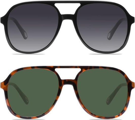 YDAOWKN Retro Square Aviator Sunglasses for Womens Mens Vintage 70s Double Bridge Sun Glasses