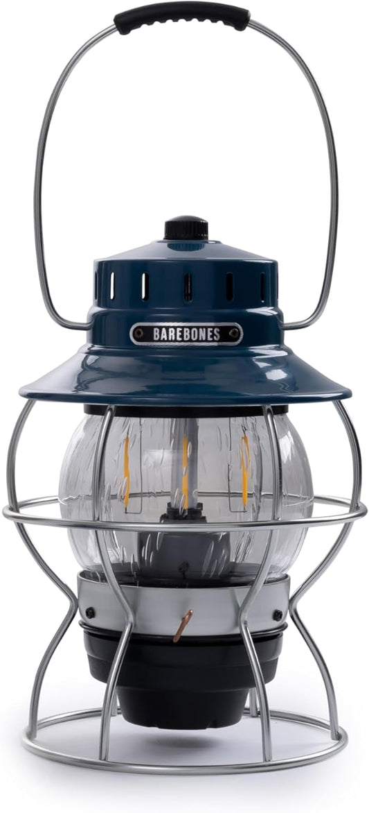 Barebones Railroad Lantern – Ocean Blue, Vintage-Inspired LED Camping Lantern with Rechargeable Battery – Adjustable Brightness Outdoor Light for Camping Gear, Backyard, and Home Decor