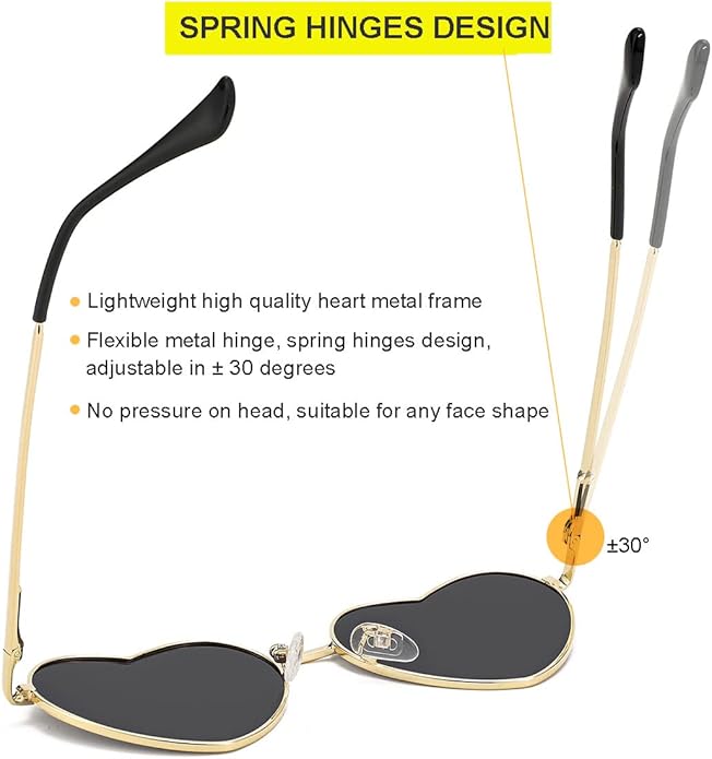JOVAKIT Polarized Heart Sunglasses for Women Fashion Lovely Style Metal Frame UV400 Protection Lens