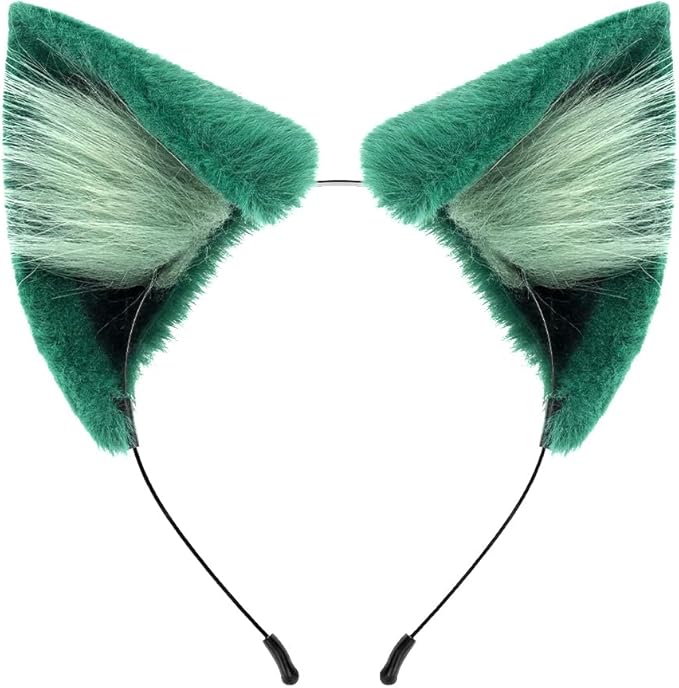 QinRuan Animal Cosplay Costume Accessories Furry Faux Fur Cat Ears Headband and Fox Tail Set Halloween Accessory