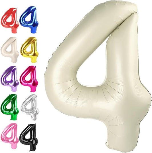 40 Inch Cream White Large Number 4 Birthday Balloon, Giant Number Four 14 24 34 40 44 Balloons, Foil Mylar Big Balloons for Anniversary Graduation Supplies Decorations